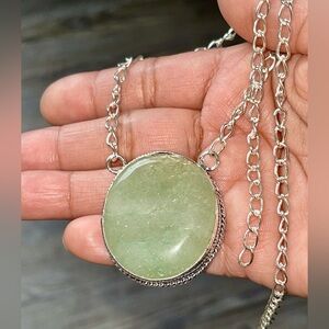 Round Green Quartzite Aventurine Pendant Necklace